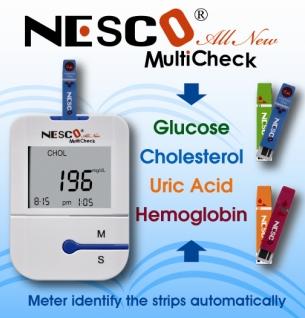 Blood Glucose, Cholesterol, Uric Acid, Hemoglobin Meter / Monitoring System / 3 in 1